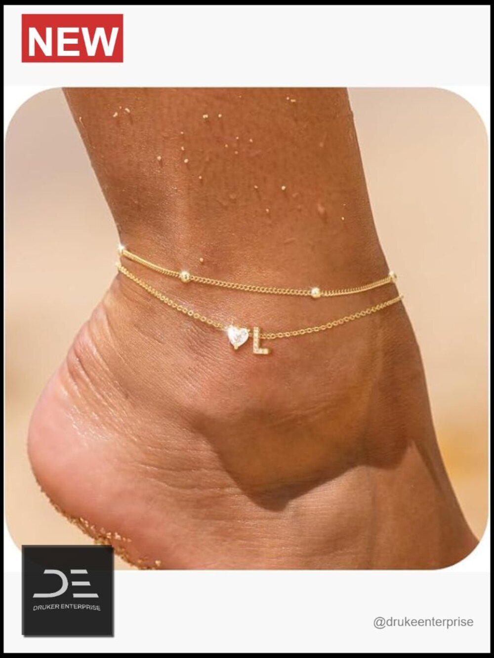 14k Gold Plated Love Heart Initial Anklets Set Dainty CZ Anklet Waterproof
